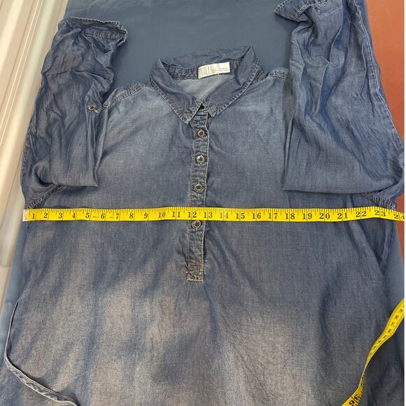 Time and Tru Denim Roll Up Sleeve Knee Length Collared Dress Pockets XL 16/18 - Picture 10 of 11